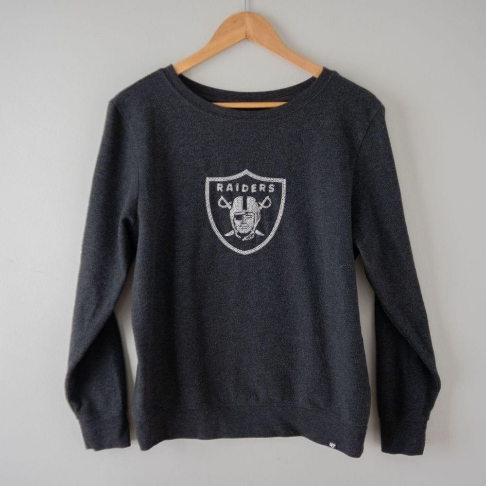 Raiders Long Sleeve Crewneck Embroidered Logo Football Sports Fan Fleece
